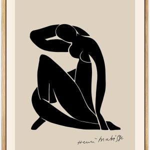 Zzuyi Henri Matisse Framed Wall Art.Black Beige Women Body Line Art.Boho Art Prints for Women and Teen girls Bedroom.Aesthetic Room Wall Decor-12''x16''Natural Framed: Posters & Prints